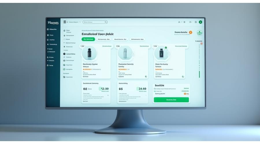 Interfejs aplikacji wyświetlającej porównanie dwóch produktów wellness, z tabelą cech i punktów oceny. Nowoczesny, czysty design.